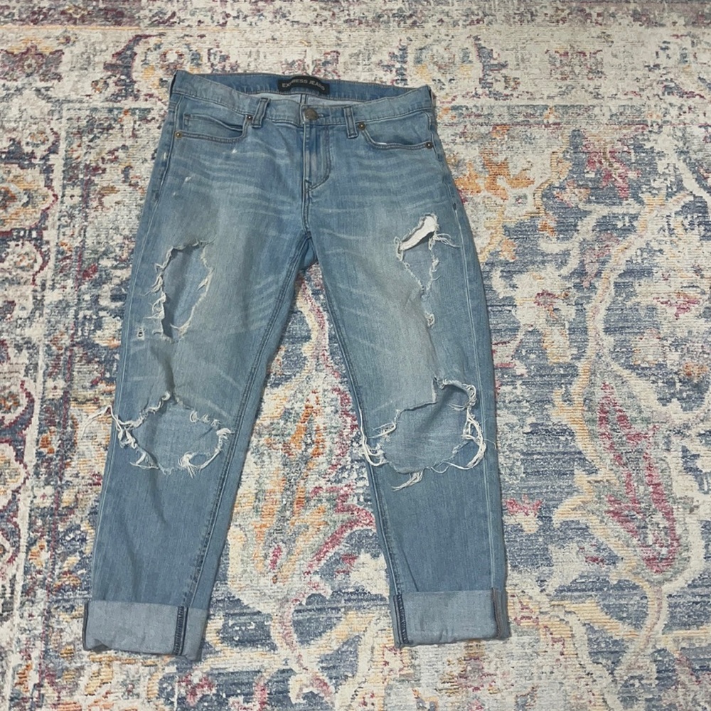Light wash Express distressed girlfriend jeans